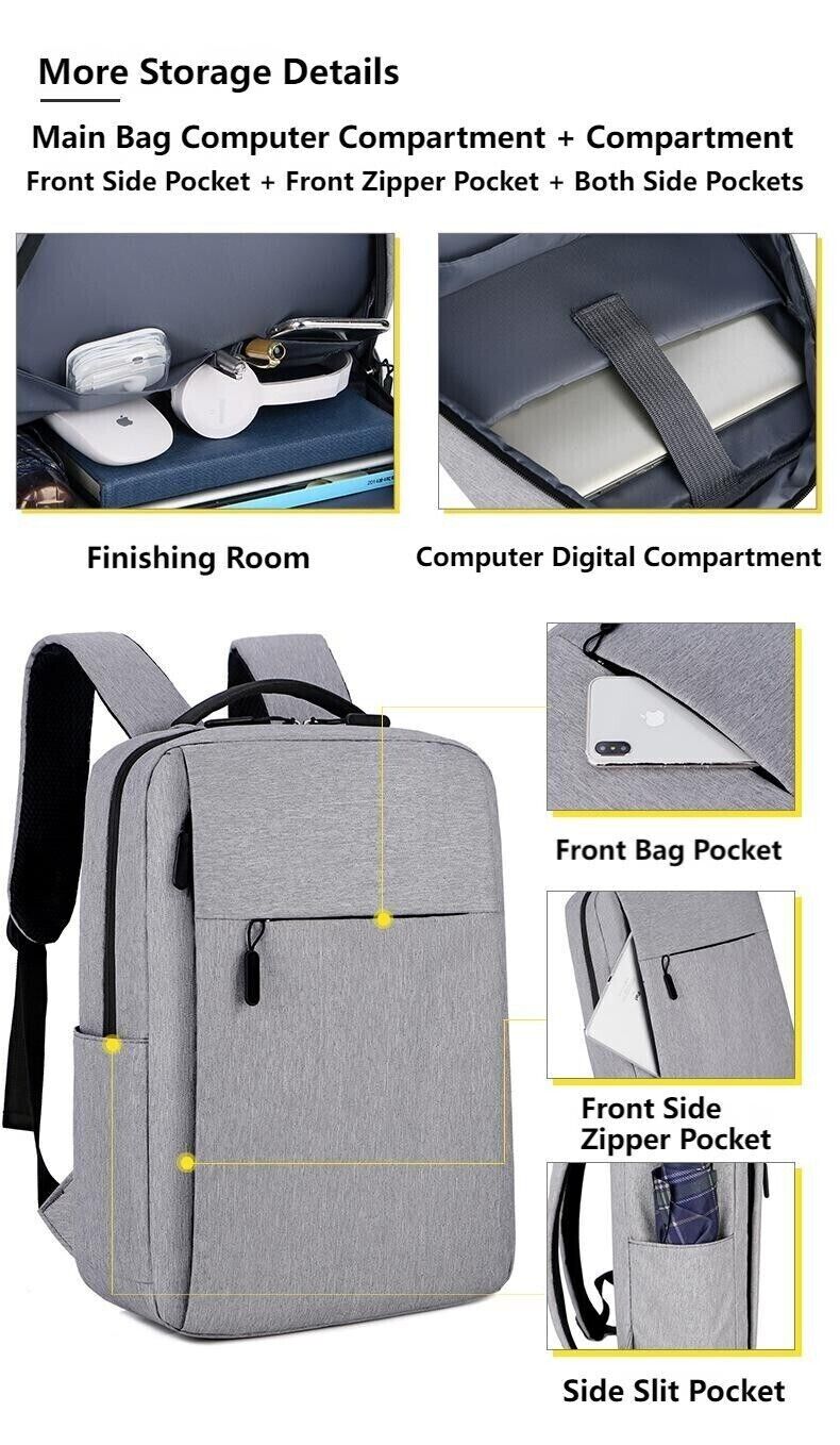 Unisex Waterproof Canvas Backpack USB Schoolbag Travel Laptop Business Bag