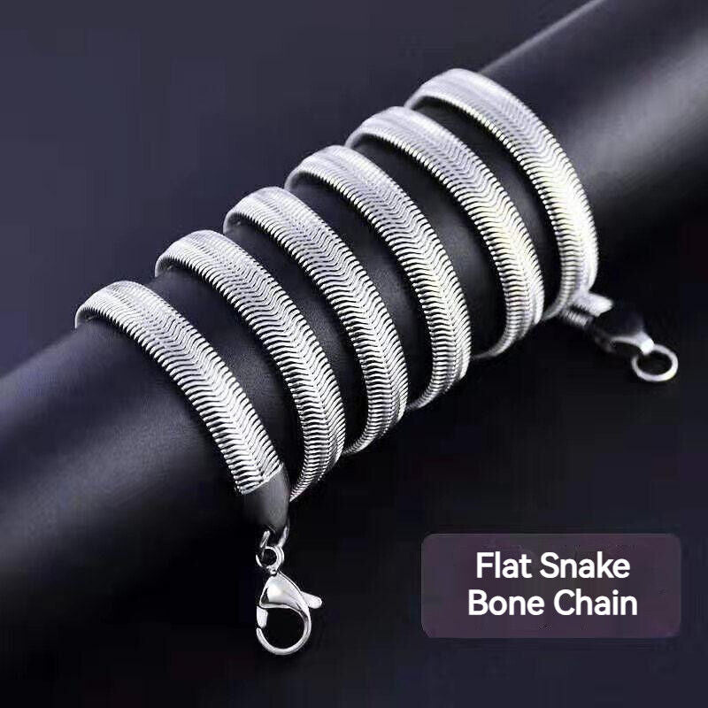 Unisex Titanium Steel Flat Snake Bone Necklace Stylish Retro Hip Hop Punk Gift
