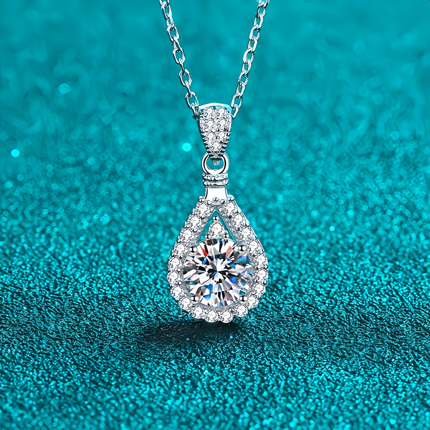 Women Elegant 1CT Waterdrop Moissanite Pendant Party Wedding Engagement Necklace M0198