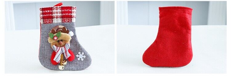 Burlap Christmas Stocking With bells Santa Claus Present Bag Xmas Party Decor