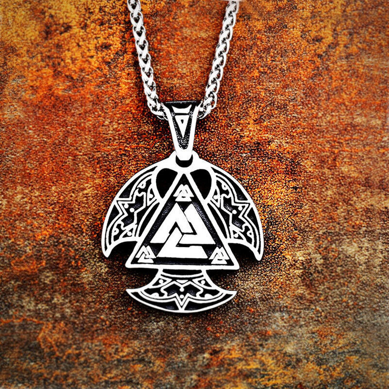 Cool Retro Punk Vintage Wolf Totem Valknut Pendant Biker Titanium Steel Necklace