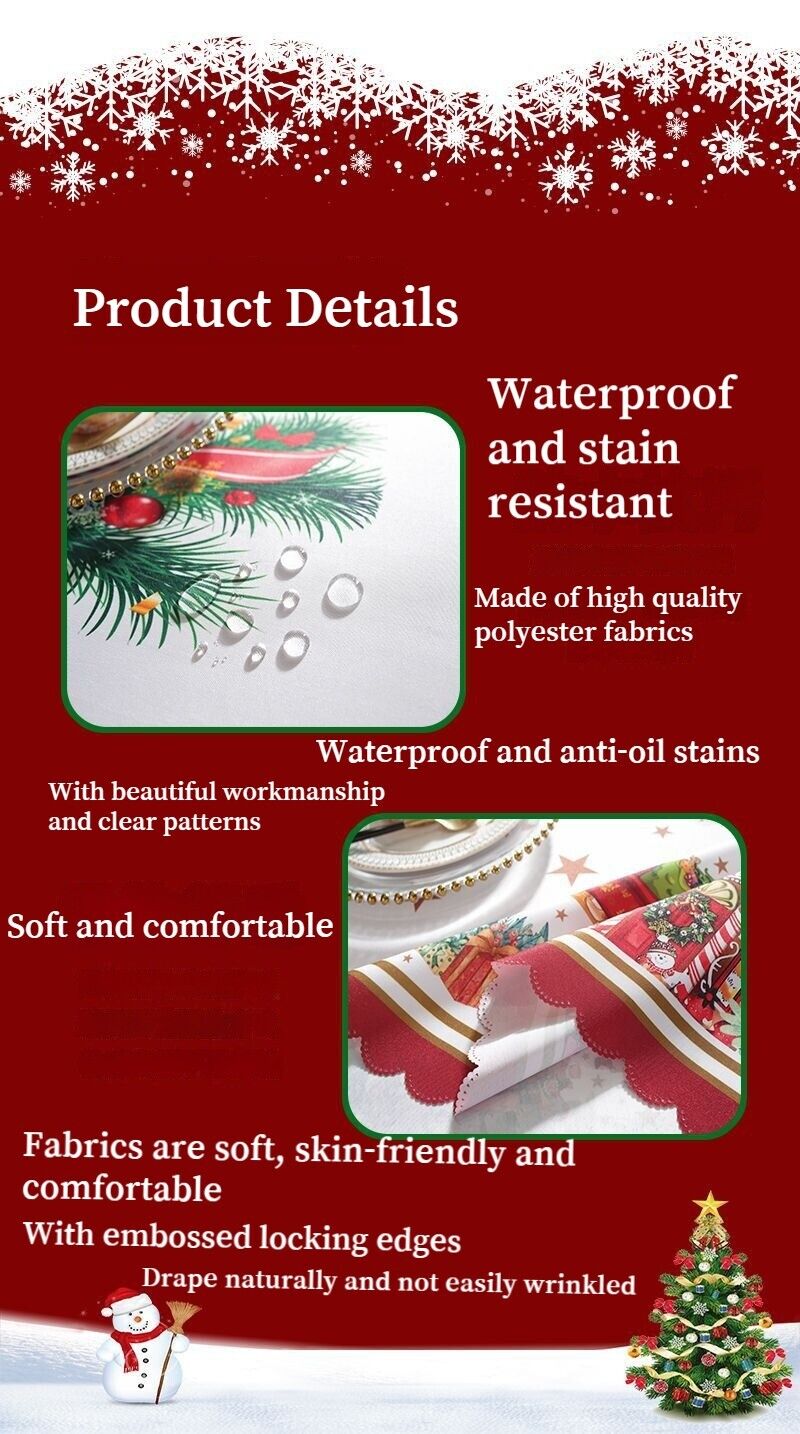 Christmas Tablecloth Table Rectangle Cover Xmas Party Waterproof Decoration