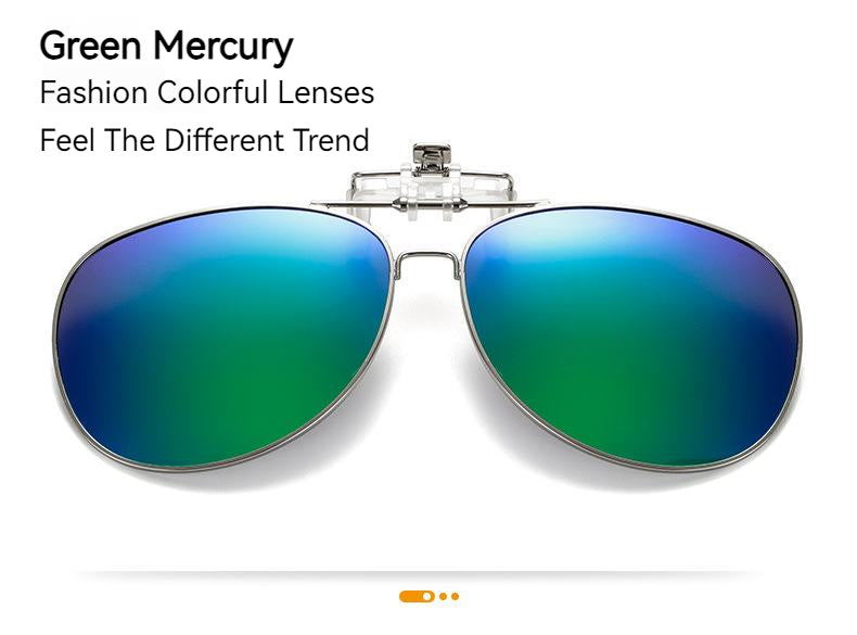 Unisex Polarized Flip-up Toad Style Metal Frame Sunglasses Clip-on Night Vision