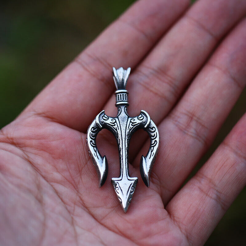 Cool Retro Punk Vintage Wolf Totem Valknut Pendant Biker Titanium Steel Necklace
