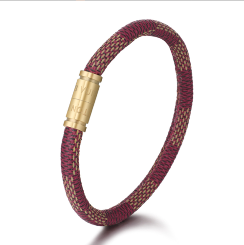 Fashion Men Women Three Laps PU Titanium Steel Bracelet Wristband Bangle Punk 1pc