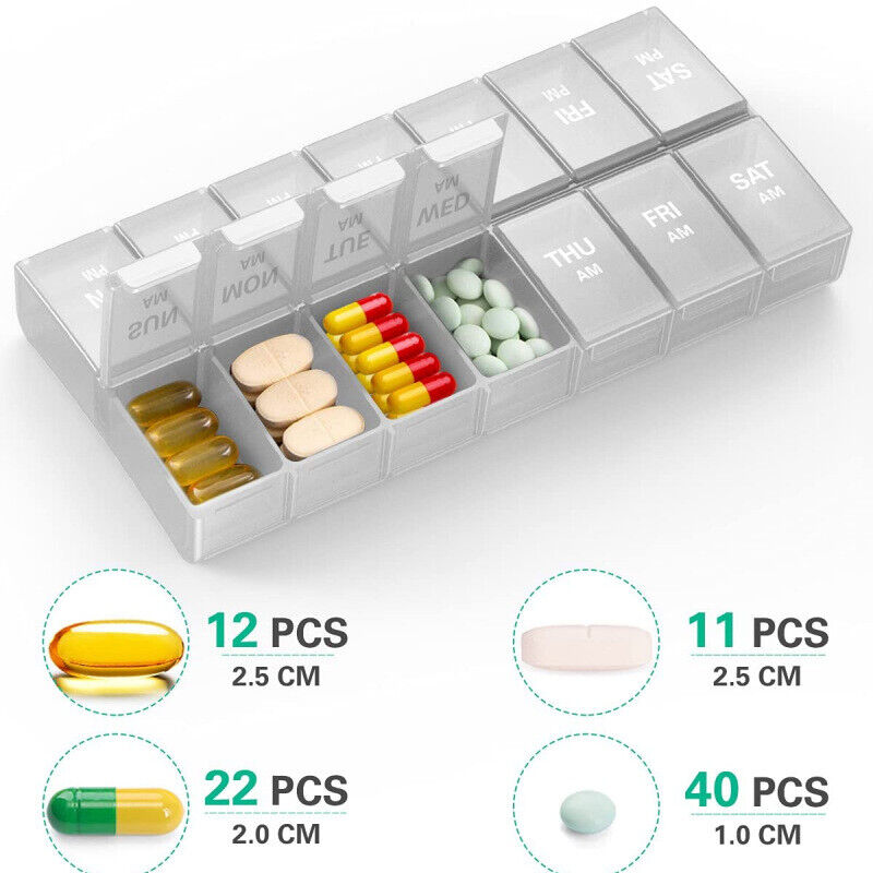 Double Row Fixed 14 Compartments Medicine Box Mini Travel Loaded Tablets Storage