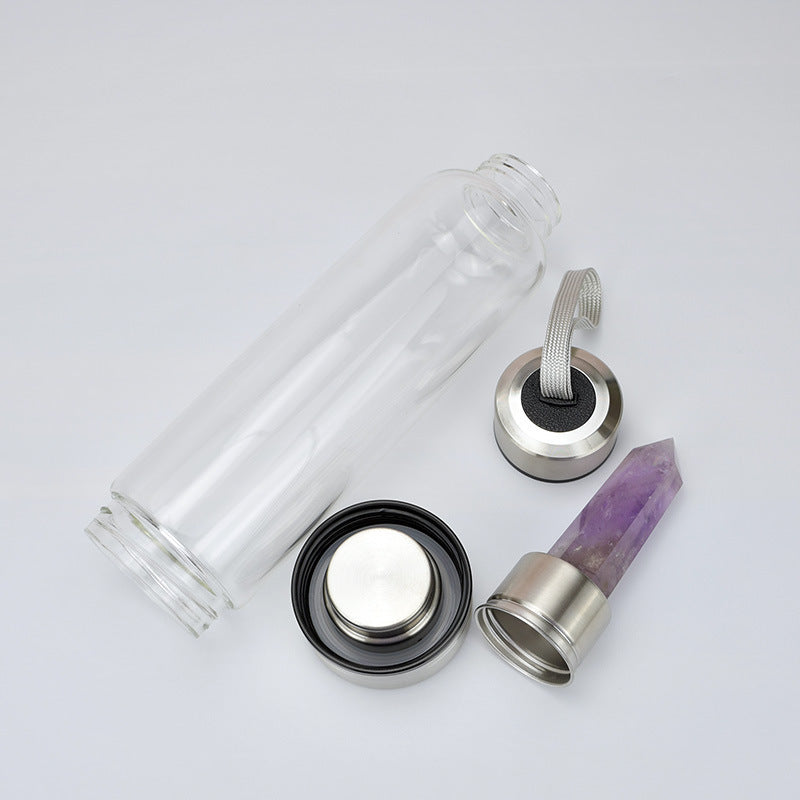 Fashion Colorful Energy Crystal Stone Hexagon Column Glass Water Bottle Gift