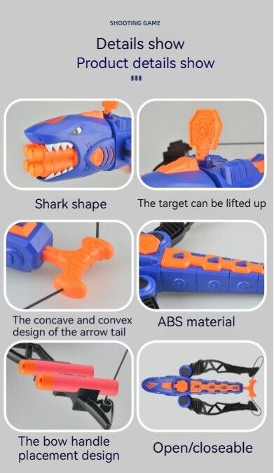 Children's Shark Bow Arrow Game Manual Rapid-Fire Soft Dart Shooting Toy Set