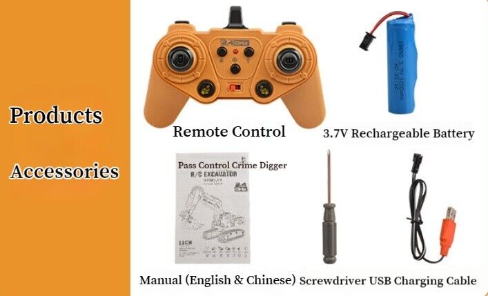 Grey Alloy Remote Control Excavator 11 Channel Crawler Boys Engineering Toys