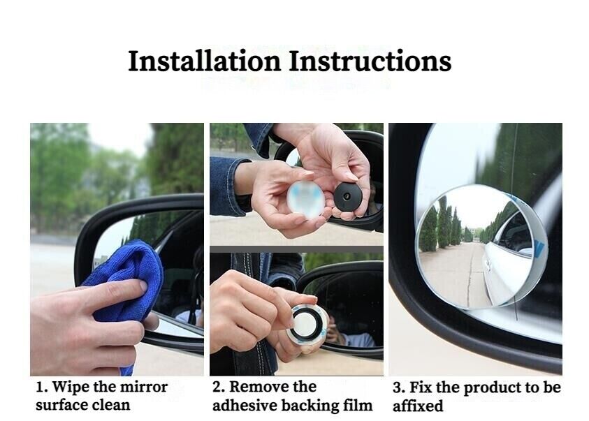 Blind Spot Car Round Mirror 2pcs Wide Angle Adjustable Rear Side Conves View