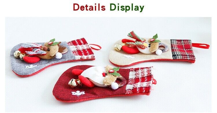 Burlap Christmas Stocking With bells Santa Claus Present Bag Xmas Party Decor