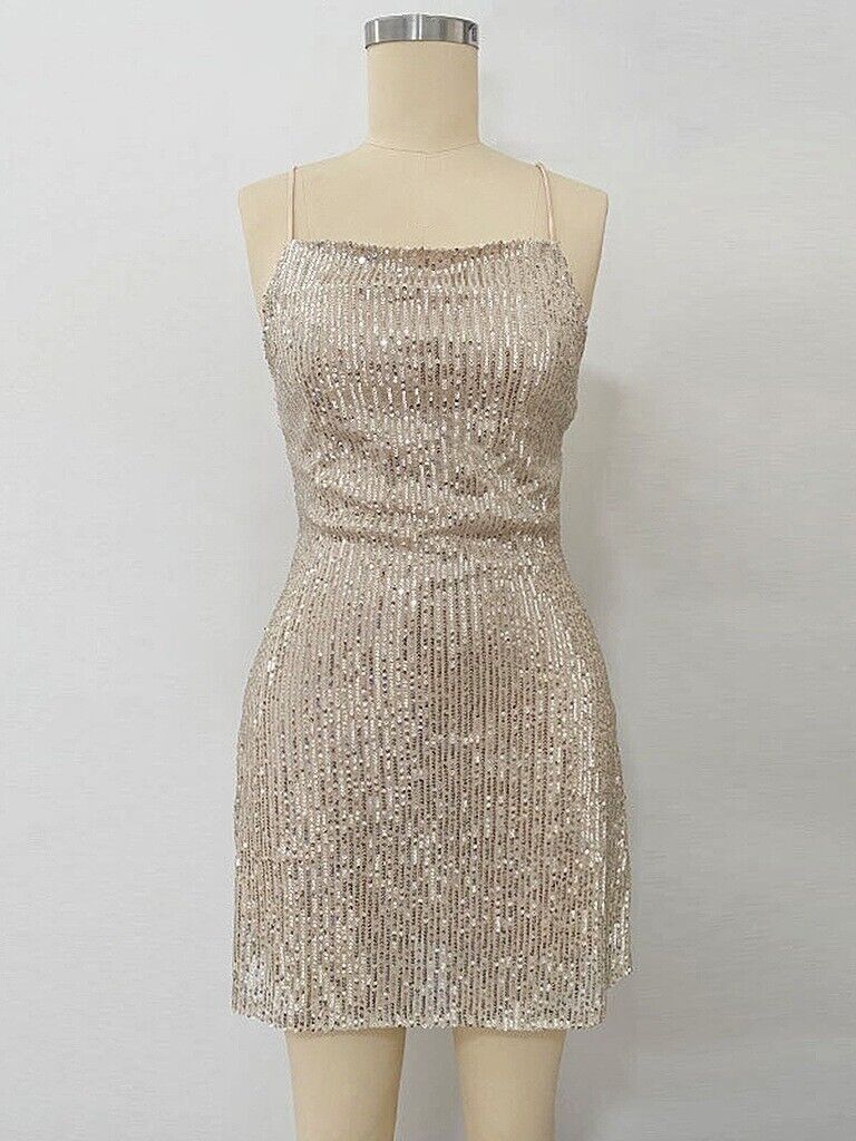 Fashion Sexy Women Party Prom Halter Glitter Sequin Polyester Slip Dress