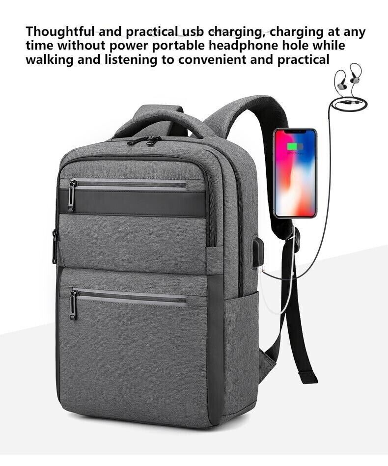 Unisex Waterproof Double Shoulder Backpack USB Sports Travel Bag Laptop Bag