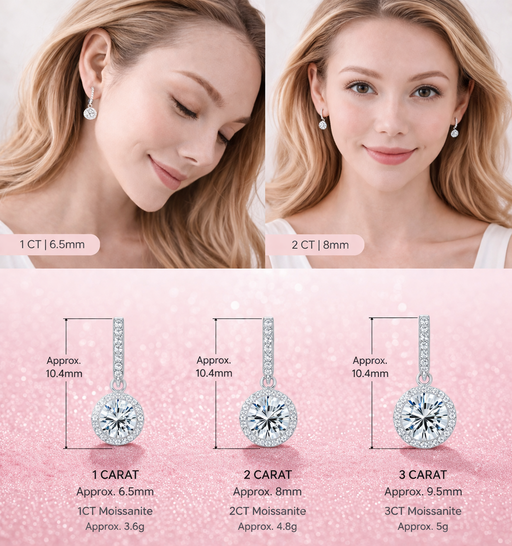 1β3CT Moissanite Hoop Drop Earrings 925 Sterling Silver Brilliant Cut Women Gift