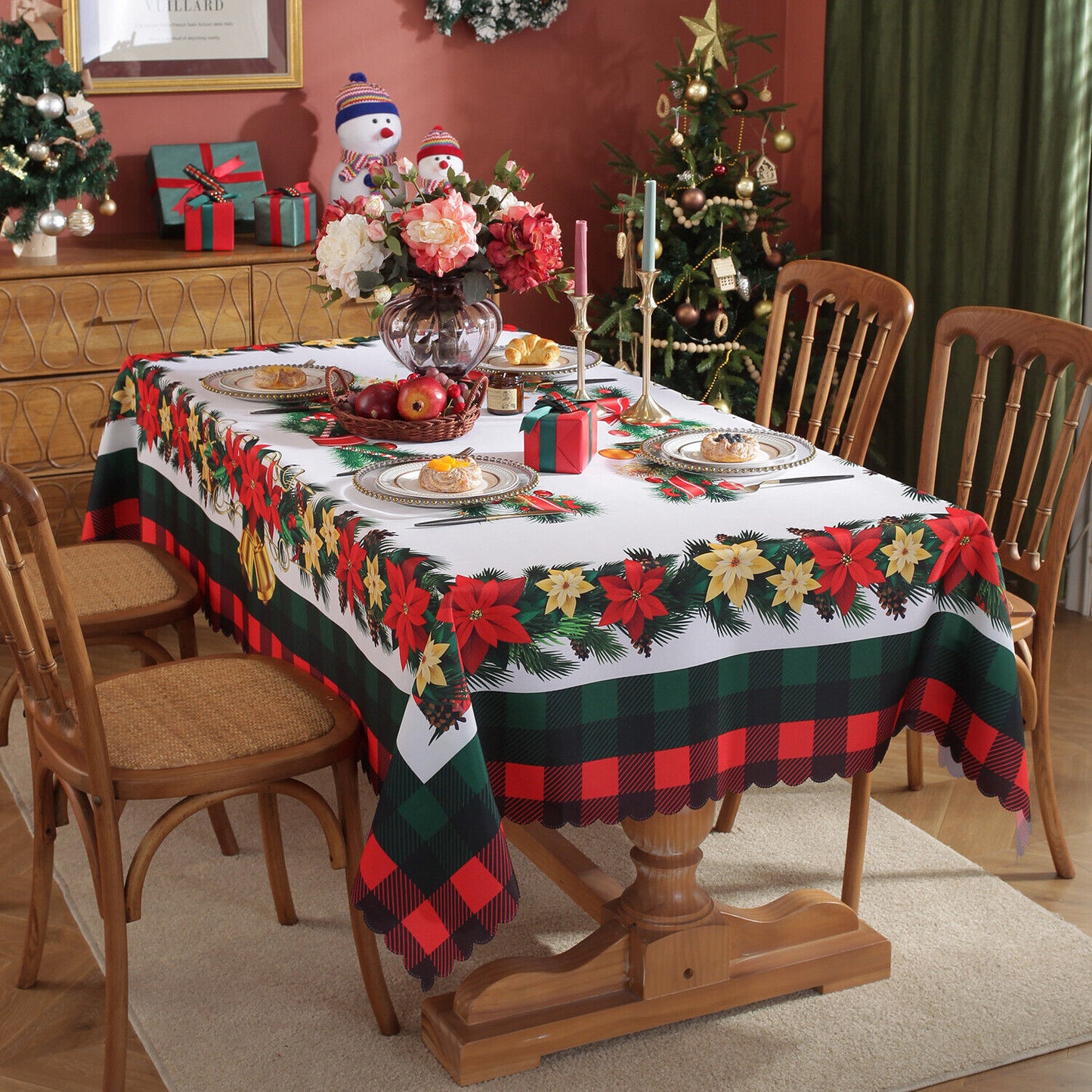 Christmas Tablecloth Table Rectangle Cover Xmas Party Waterproof Decoration
