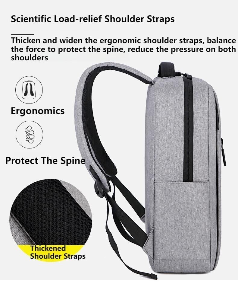 Unisex Waterproof Canvas Backpack USB Schoolbag Travel Laptop Business Bag