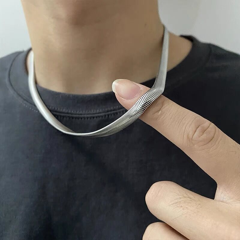 Unisex Titanium Steel Flat Snake Bone Necklace Stylish Retro Hip Hop Punk Gift