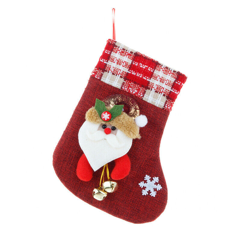 Burlap Christmas Stocking With bells Santa Claus Present Bag Xmas Party Decor