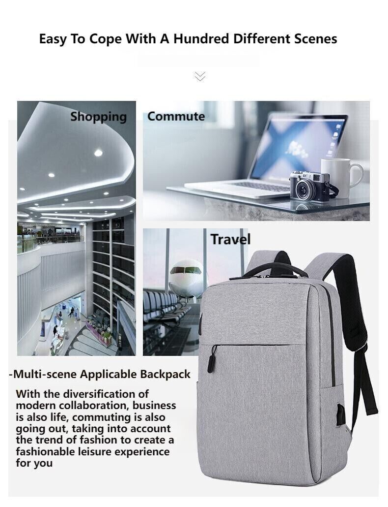 Unisex Waterproof Canvas Backpack USB Schoolbag Travel Laptop Business Bag