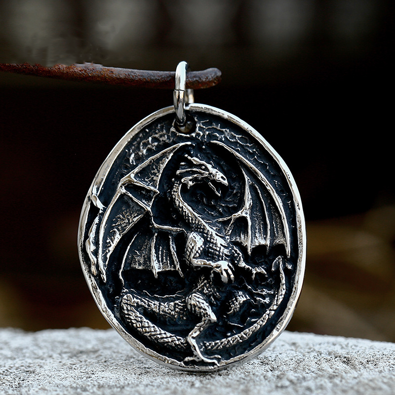 Cool Retro Punk Owl Dragon Mythical Angel Skull wing Titanium Steel Necklace