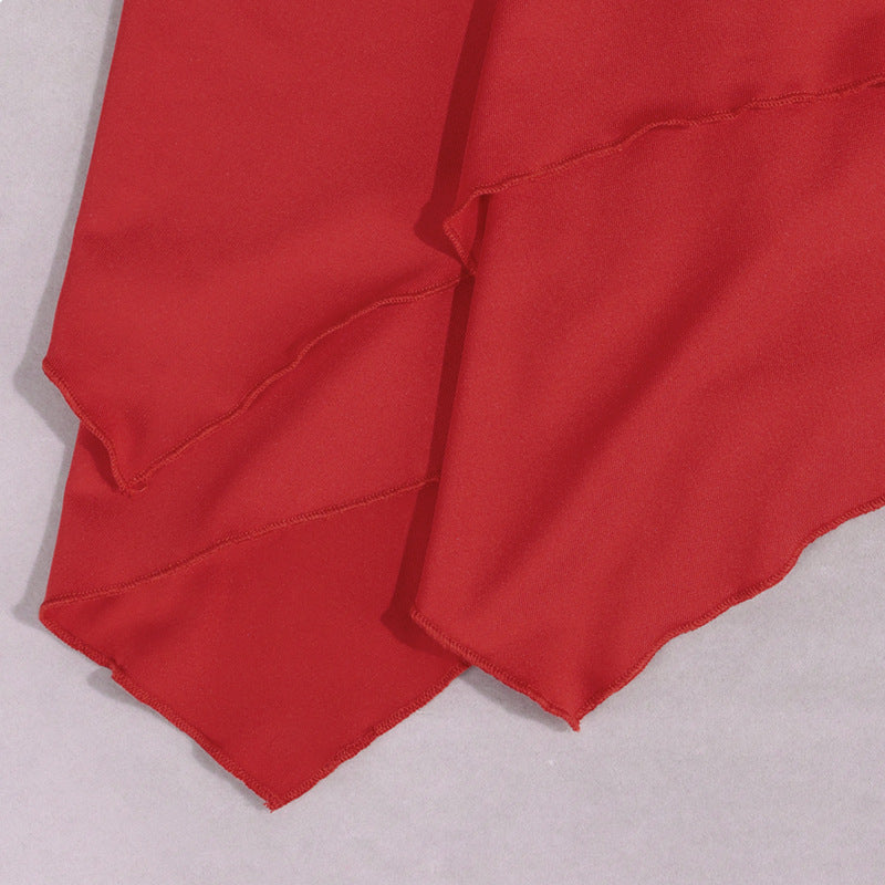 Women Sexy Milk Fiber Halter V-Neck Flared Sleeve Backless Miniskirt Dress
