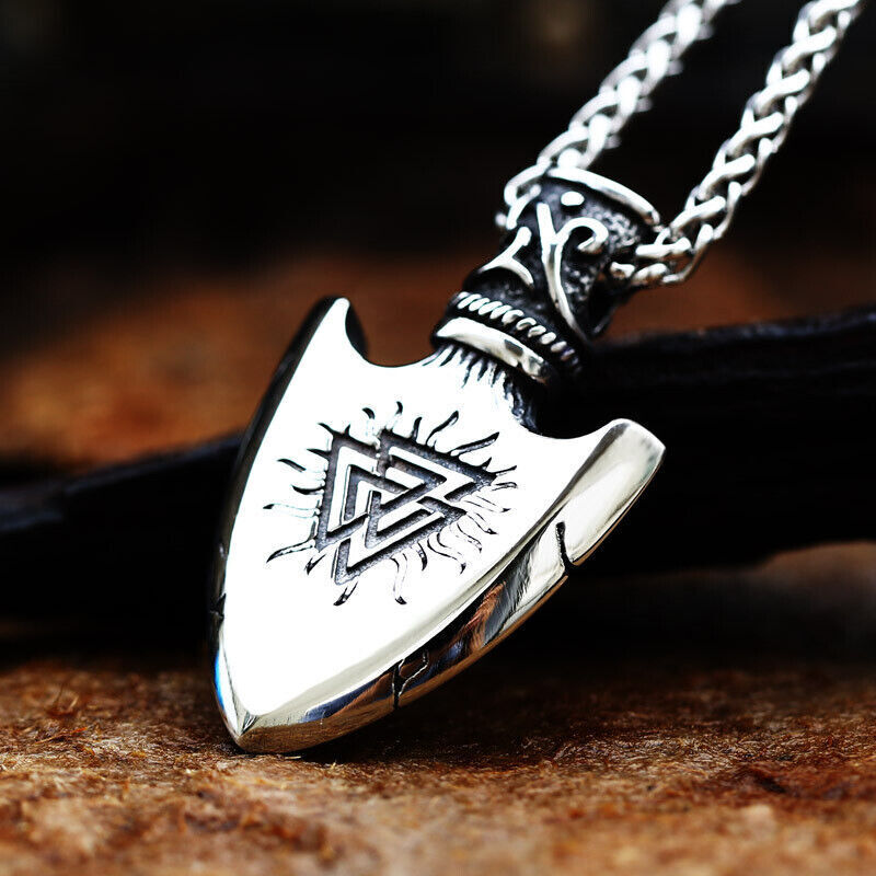 Cool Retro Punk Vintage Wolf Totem Valknut Pendant Biker Titanium Steel Necklace