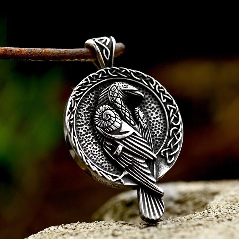 Cool Retro Punk Vintage Wolf Totem Valknut Pendant Biker Titanium Steel Necklace