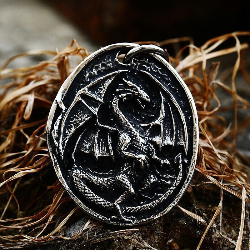 Cool Retro Punk Owl Dragon Mythical Angel Skull wing Titanium Steel Necklace