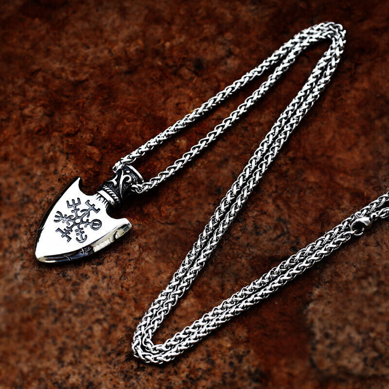 Cool Retro Punk Vintage Wolf Totem Valknut Pendant Biker Titanium Steel Necklace