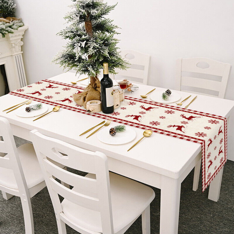 Christmas Tables Runner Tablecloth Home Dinning Table Flag Xmas Decor Cotton Lin