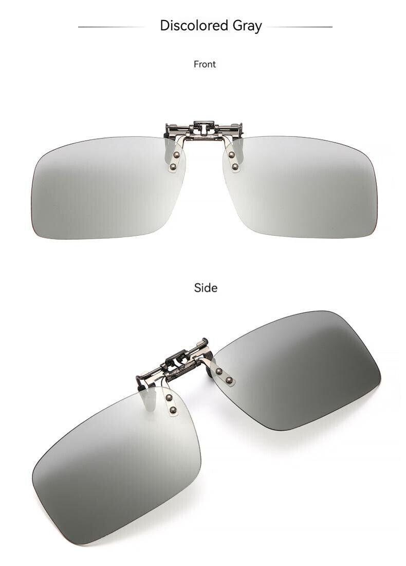 Unisex Square Polarized Colour Changing Sunglasses Clip-on Day Night Vision