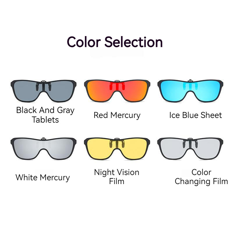 Unisex Fashion Flip Up Large Frame Sunglasses Clip On Polarized Multicolor Lens