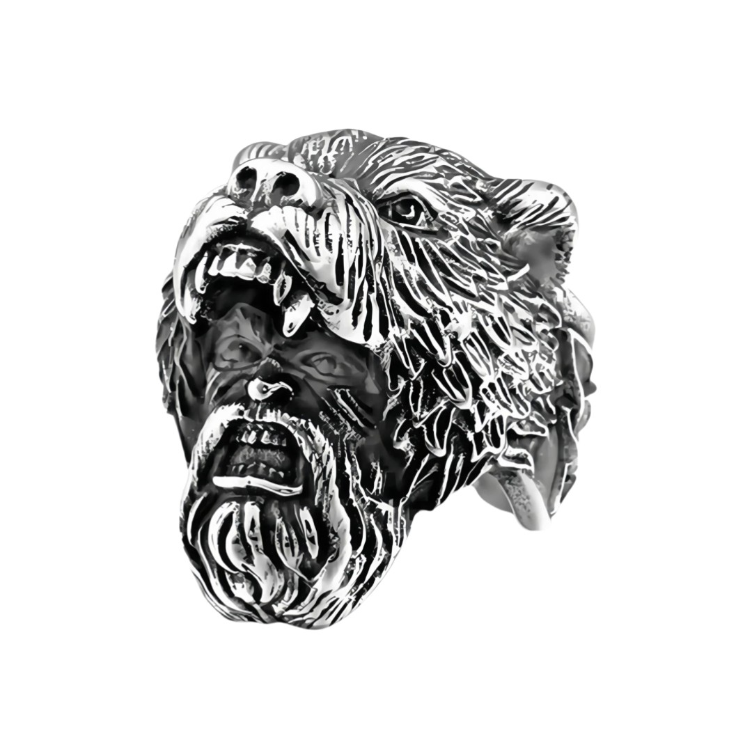 Men's Premium Norse Viking Ring Bear Head & Warrior Gothic Punk Style Biker Band # R96