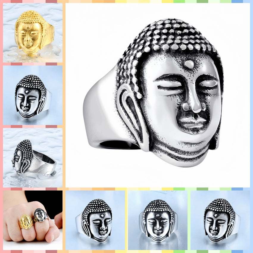 Men Buddha Head Ring Vintage Shakyamuni Religious Buddhist Statement Jewelry Gift # R90