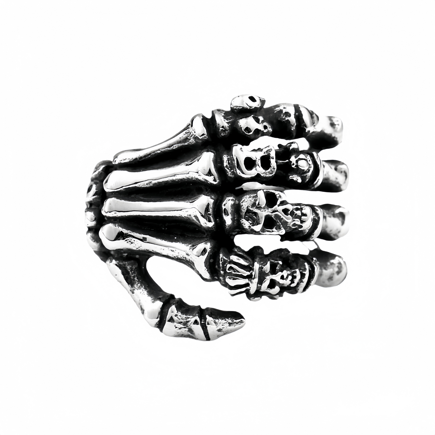 Men's Punk Skeleton Hand Skull Ring Rock Biker Vintage Silver Plated Gothic Band # R160