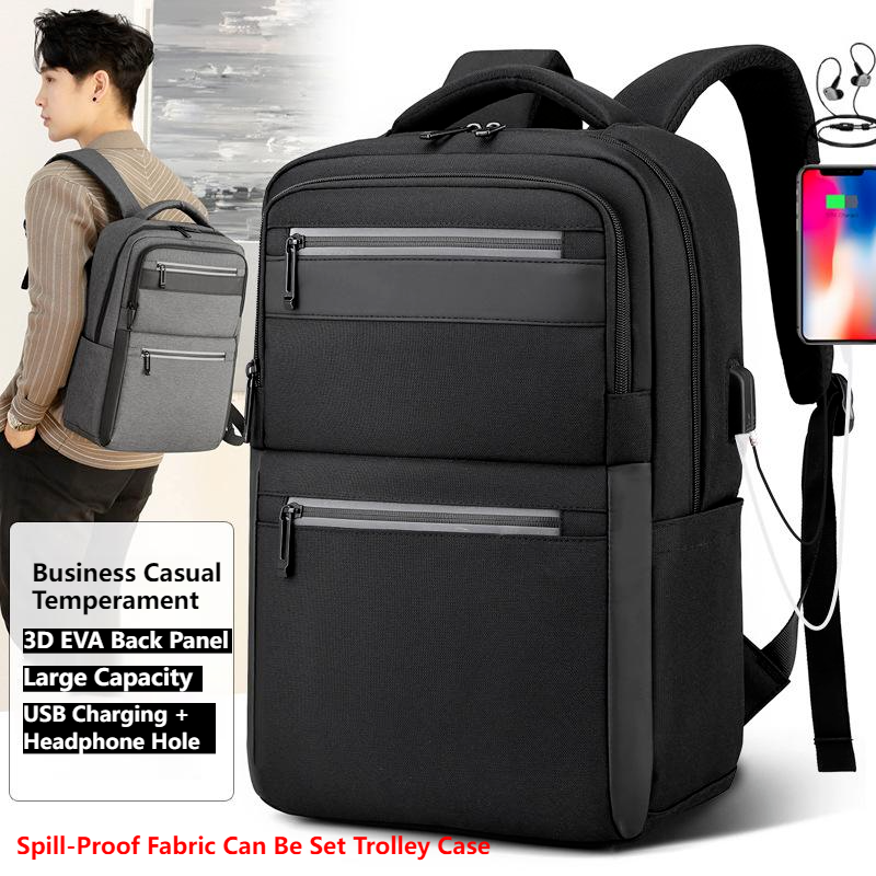 Unisex Waterproof Double Shoulder Backpack USB Sports Travel Bag Laptop Bag
