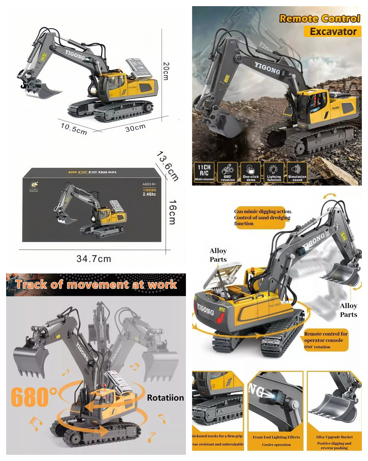 Construction Vehicle RC Toy Excavator Crawler Bulldozer Dump Truck Tipper Loader