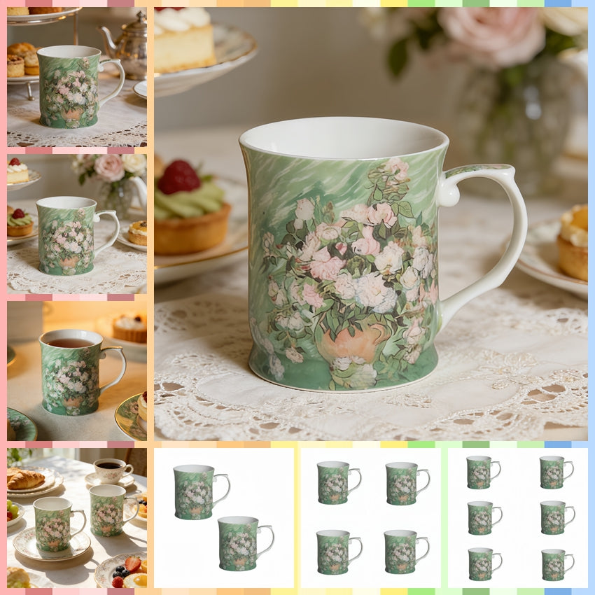415cc Fine Porcelain Art Mug Van Gogh Bouquet in Vase Design Coffee Tea Cup Gift # CW1694