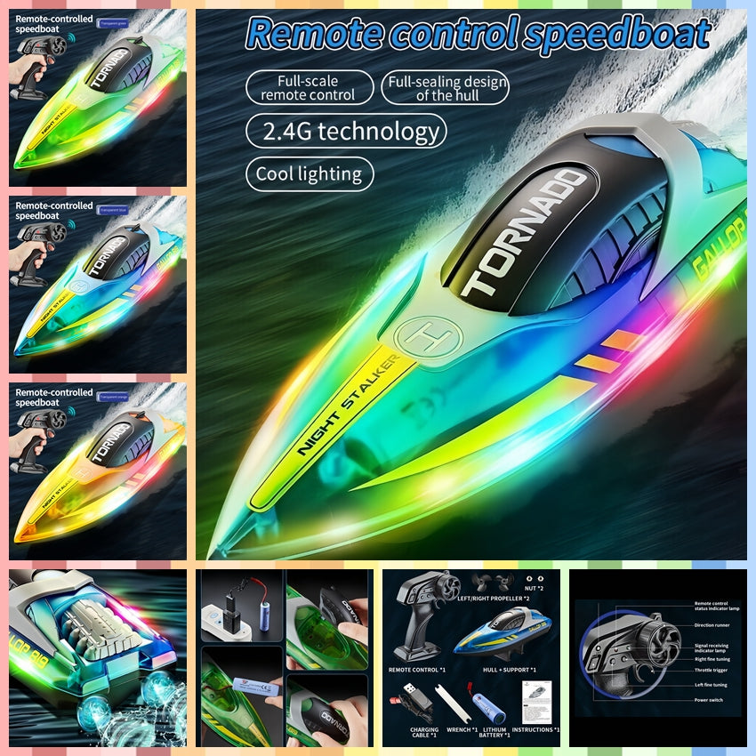 RC Speed Boat 2.4G Remote Control LED Light Dual Motor Waterproof Racing Toy Boy