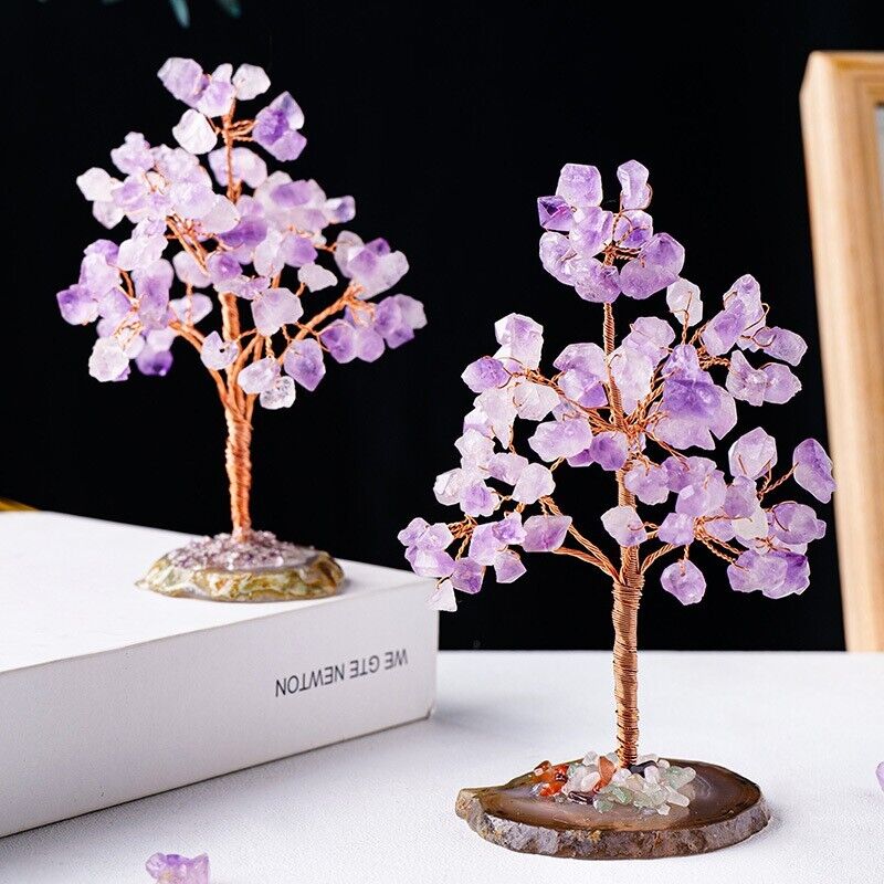 Amethyst Flower Tree with Agate Base Purple Crystal Chips Money Tree Gift
