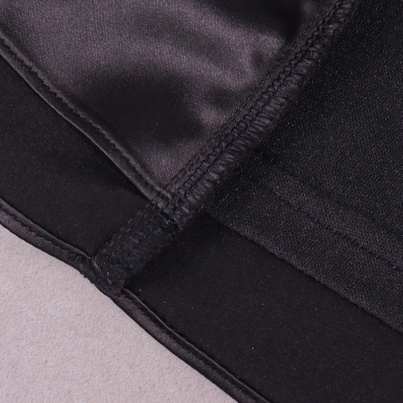 Women Sexy Satin Halter Neckline Backless Chiffon Streamers Miniskirt Dress