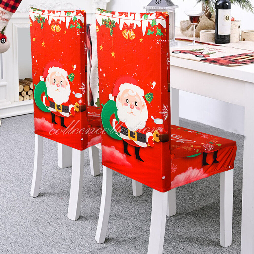 Christmas Dining Chair Covers XMAS Party Decorations Santa Claus Seat Cover