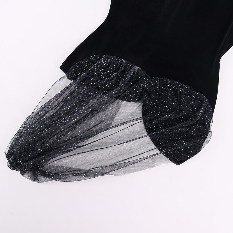 Women Fashion Sexy One Shoulder Perspective Stitching Dress MIDI Skirt Dress