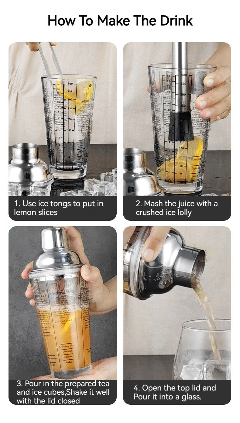 Cocktail Glass Shaker Cup Milk Tea Beer Lemon Hand Mixer Cup Coke Pot 400ML