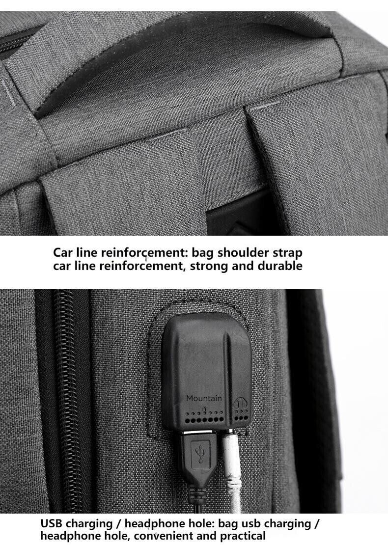 Unisex Waterproof Double Shoulder Backpack USB Sports Travel Bag Laptop Bag