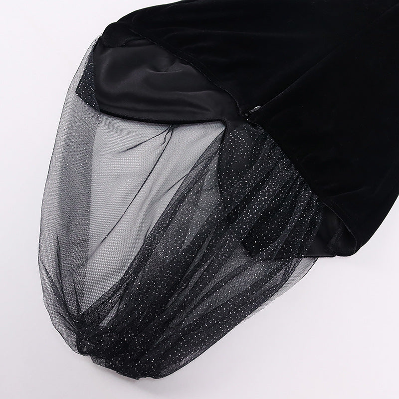 Women Fashion Sexy One Shoulder Perspective Stitching Dress MIDI Skirt Dress
