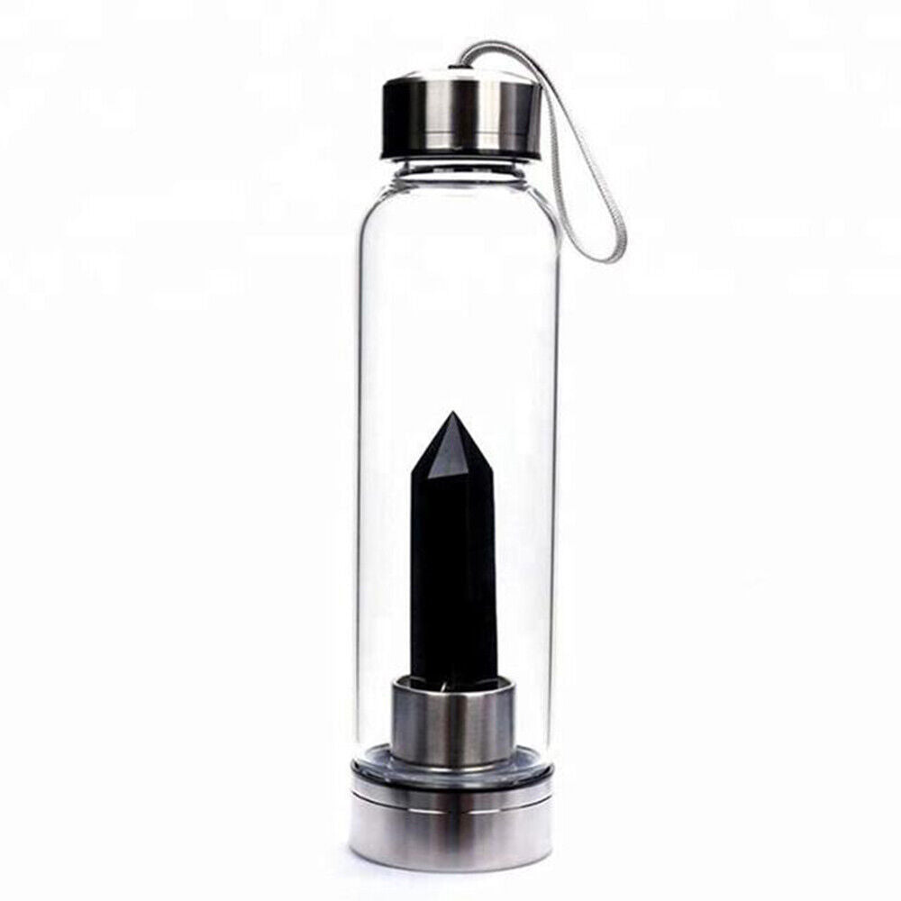 Fashion Colorful Energy Crystal Stone Hexagon Column Glass Water Bottle Gift
