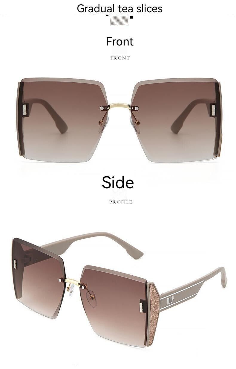 Fashion Square Rimless Personality Glasses Large Frame Cut Edge Sunglasses