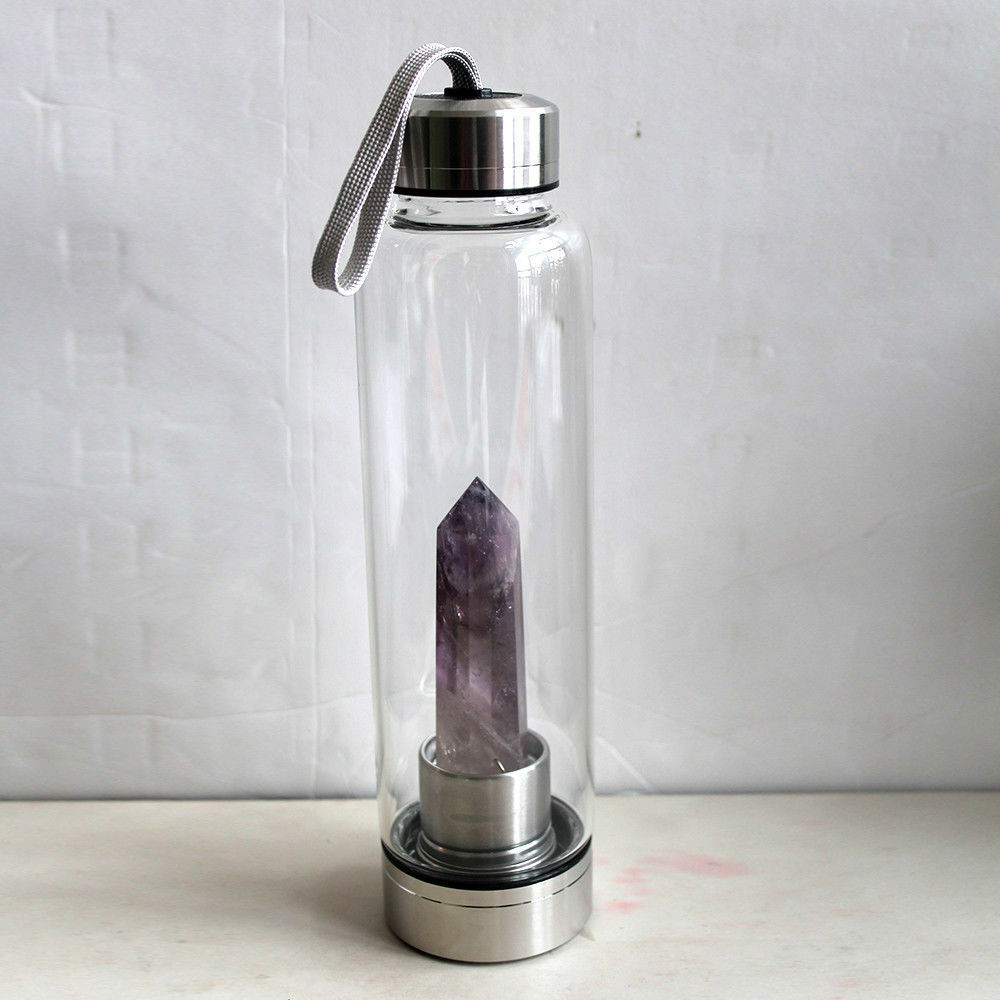 Fashion Colorful Energy Crystal Stone Hexagon Column Glass Water Bottle Gift