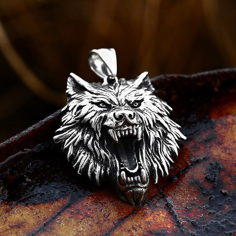 Cool Retro Punk Vintage Wolf Totem Valknut Pendant Biker Titanium Steel Necklace